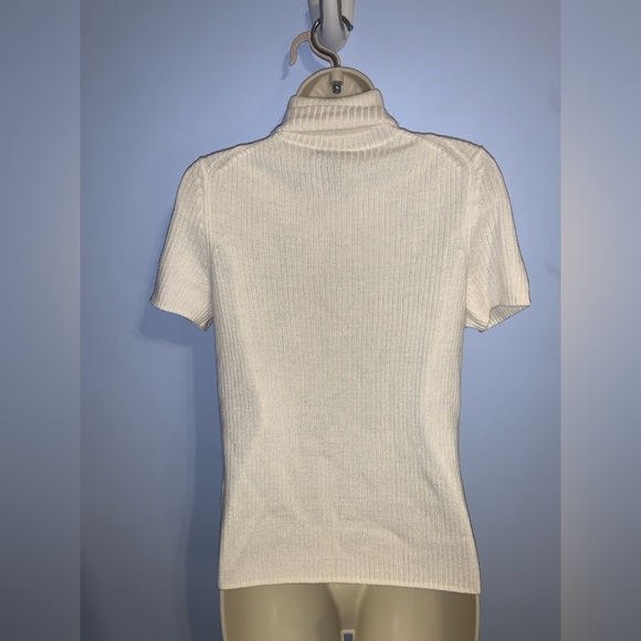 Saks fifth avenue Cream short sleeve Turtleneck Ribbed Sweater fine Marino wool - Picture 3 of 6